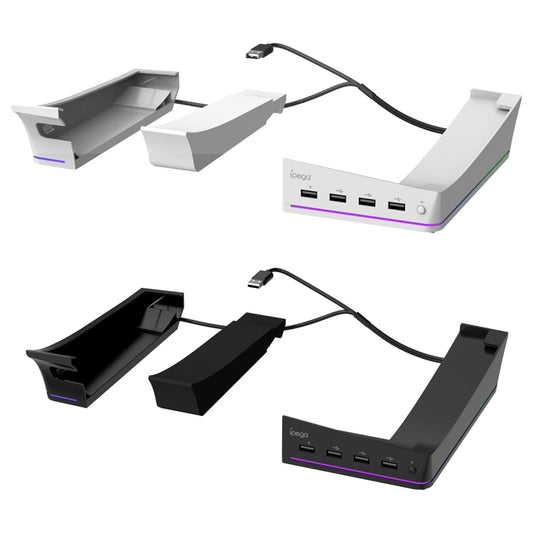 For Sony PS5 Slim IPEGA PG-P5S021 RGB Light Host Horizontal Stand With 4 USB HUBs, Color: White - Holder by ipega | Online Shopping UK | buy2fix