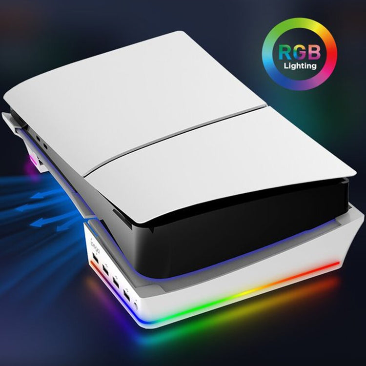 For Sony PS5 Slim IPEGA PG-P5S021 RGB Light Host Horizontal Stand With 4 USB HUBs, Color: White - Holder by ipega | Online Shopping UK | buy2fix