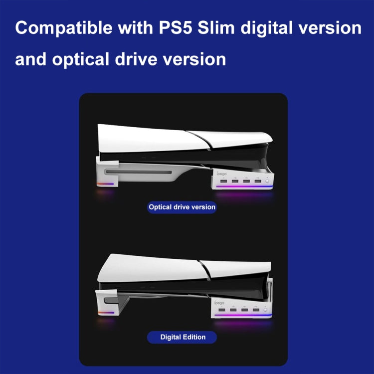 For Sony PS5 Slim IPEGA PG-P5S021 RGB Light Host Horizontal Stand With 4 USB HUBs, Color: White - Holder by ipega | Online Shopping UK | buy2fix