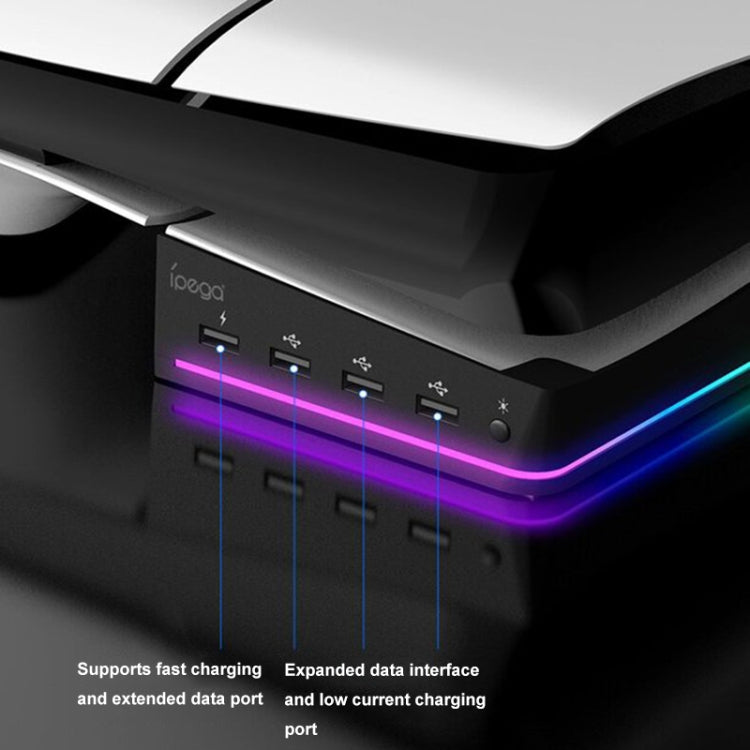 For Sony PS5 Slim IPEGA PG-P5S021 RGB Light Host Horizontal Stand With 4 USB HUBs, Color: White - Holder by ipega | Online Shopping UK | buy2fix