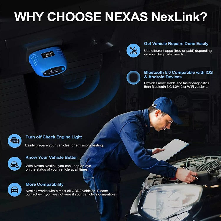 Nexas Bluetooth 5.0 OBD2 Diagnostic Scanner For IOS/Android by NEXAS