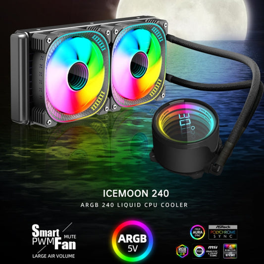 COOLMOON CM-YM-240T Digital ARGB Lens Edition Integrated Water Cooling CPU Cooler Temperature Display CPU Fan(White) - Fan Cooling by COOLMOON | Online Shopping UK | buy2fix