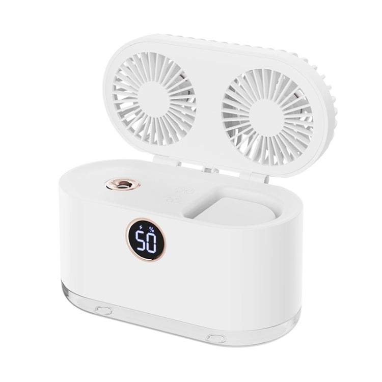 WT-818 Dual-leaf Spray Smart Digital Display Desktop Fan Night Light Humidification Cooler(White) by buy2fix
