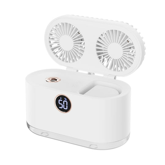 WT-818 Dual-leaf Spray Smart Digital Display Desktop Fan Night Light Humidification Cooler(White)