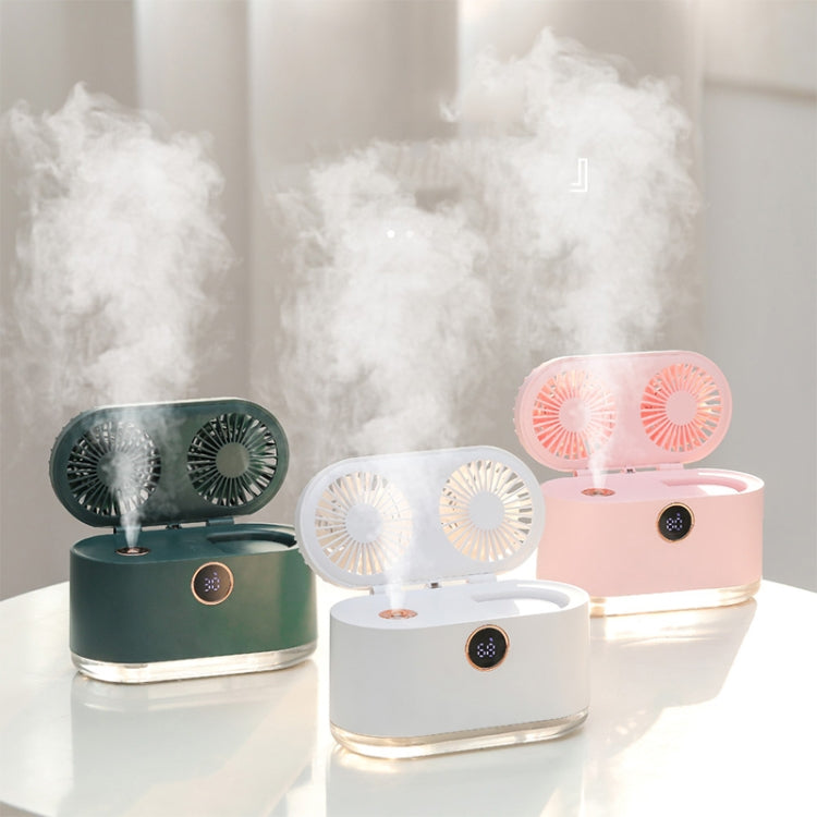 WT-818 Dual-leaf Spray Smart Digital Display Desktop Fan Night Light Humidification Cooler(Green) by buy2fix