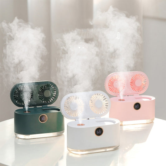 WT-818 Dual-leaf Spray Smart Digital Display Desktop Fan Night Light Humidification Cooler(White) by buy2fix