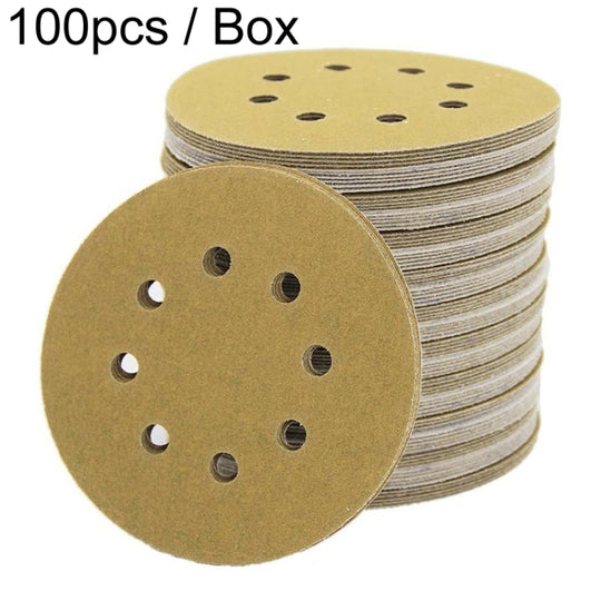 100pcs / Box 5 Inch 8 Holes Round Disc Sanding Sandpaper 125mm Yellow Sand Flocking Sheet, Grit: P80