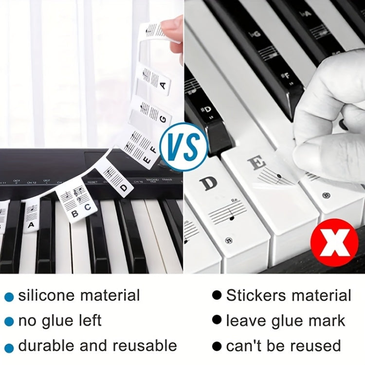 Silicone Piano Notes Guide Removable Piano Keyboard, Spec: 61 Keys White Bottom Color Text - Keyboard Accessories by buy2fix | Online Shopping UK | buy2fix