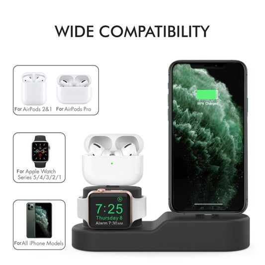 AhaStyle PT28-3 For iPhone / Apple Watch / AirPods 3 In 1 Silicone Desktop Charging Storage Base Bracket(Black) - Desktop Holder by AhaStyle | Online Shopping UK | buy2fix