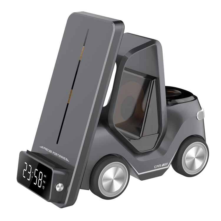 T20 5-in-1 Car-shaped Desktop Alarm Clock Wireless Charger with Atmosphere Light(Gray) by buy2fix