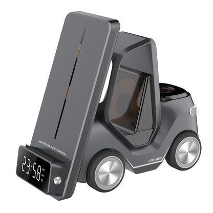 T20 5-in-1 Car-shaped Desktop Alarm Clock Wireless Charger with Atmosphere Light(Gray) by buy2fix