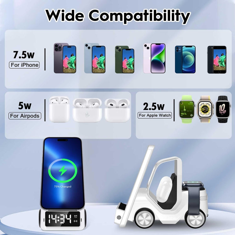 T20 5-in-1 Car-shaped Desktop Alarm Clock Wireless Charger with Atmosphere Light(Gray) by buy2fix