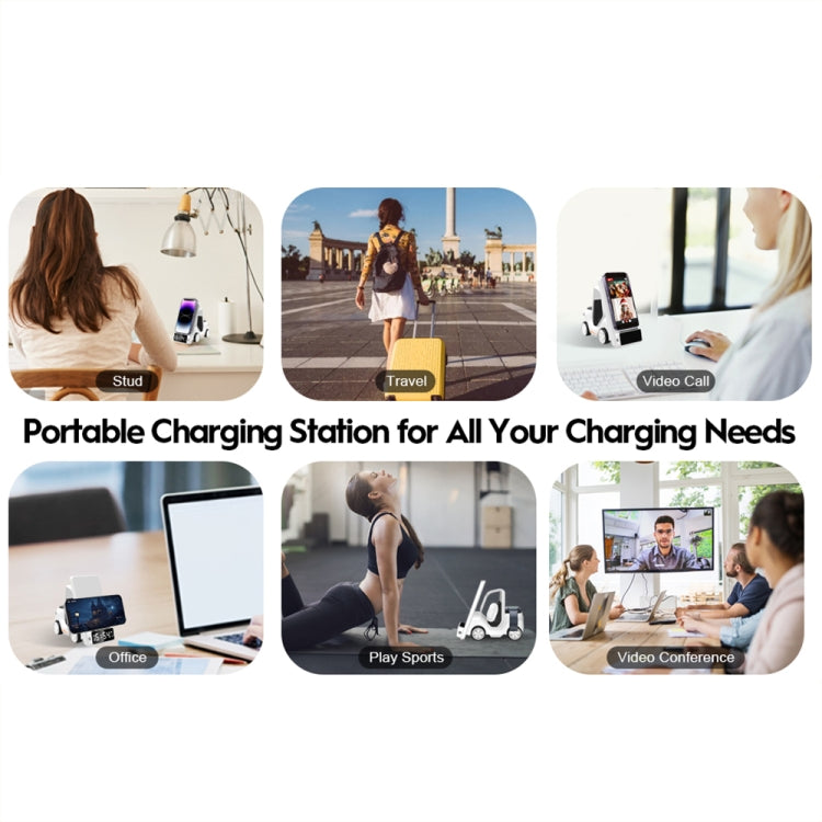 T20 5-in-1 Car-shaped Desktop Alarm Clock Wireless Charger with Atmosphere Light(Gray) by buy2fix