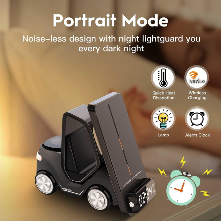 T20 5-in-1 Car-shaped Desktop Alarm Clock Wireless Charger with Atmosphere Light(White) by buy2fix