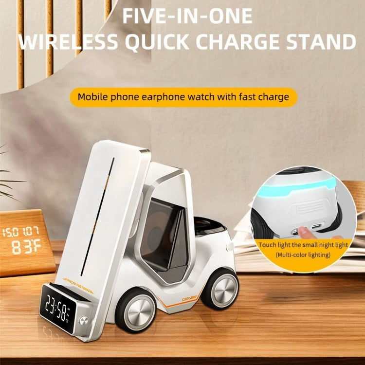 T20 5-in-1 Car-shaped Desktop Alarm Clock Wireless Charger with Atmosphere Light(Gray) by buy2fix