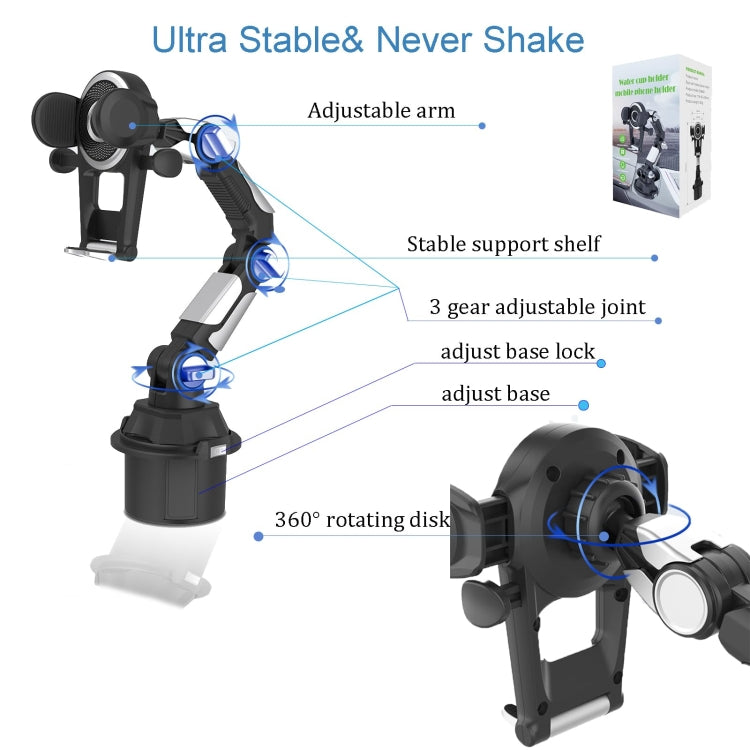 Universal Long Tube 3 Joints Adjustable Car Water Cup Position Cell Phone Holder(S0666A Silver) by buy2fix