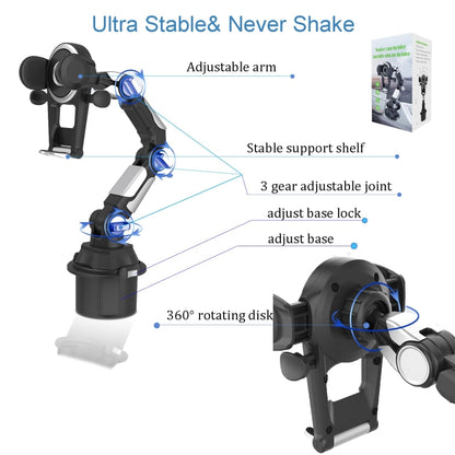 Universal Long Tube 3 Joints Adjustable Car Water Cup Position Cell Phone Holder(S0666A Silver) by buy2fix