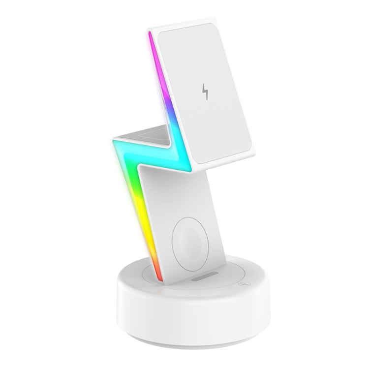 For Apple Series 3 In 1 RGB Light Magsafe Magnetic Mobile Phone Holder Wireless Charger(White) by buy2fix
