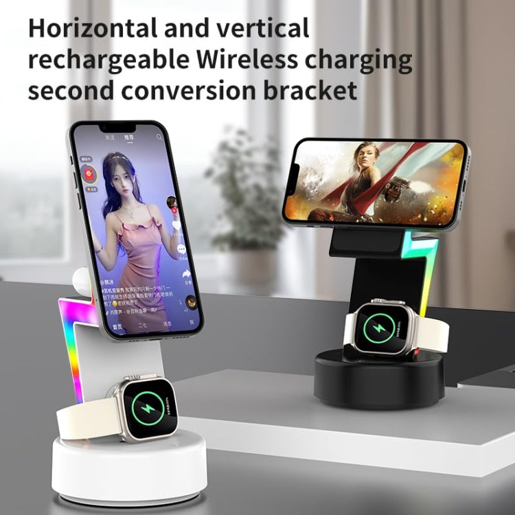For Apple Series 3 In 1 RGB Light Magsafe Magnetic Mobile Phone Holder Wireless Charger(Black) by buy2fix