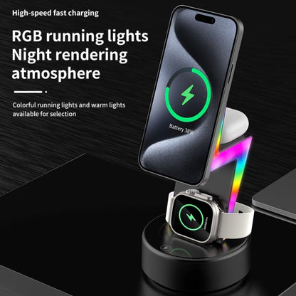 For Apple Series 3 In 1 RGB Light Magsafe Magnetic Mobile Phone Holder Wireless Charger(Black) by buy2fix