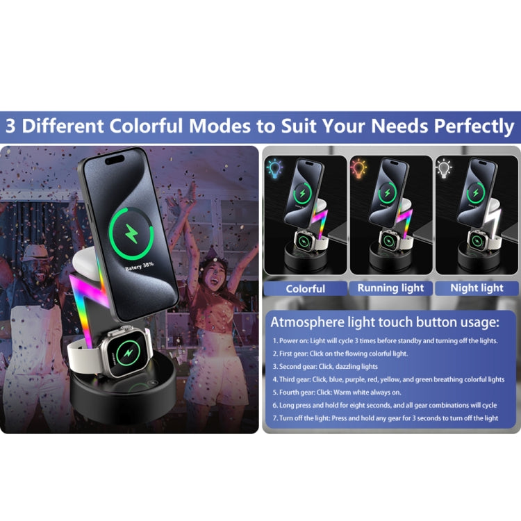 For Apple Series 3 In 1 RGB Light Magsafe Magnetic Mobile Phone Holder Wireless Charger(White) by buy2fix