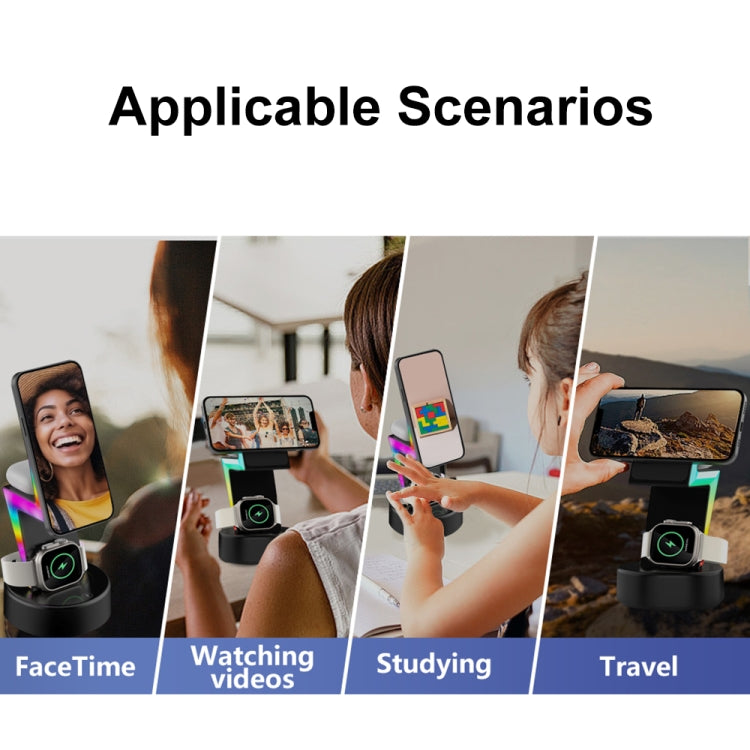 For Apple Series 3 In 1 RGB Light Magsafe Magnetic Mobile Phone Holder Wireless Charger(Black) by buy2fix