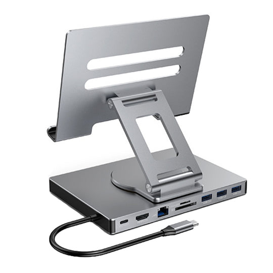 Blueendless 4K/60Hz Multifunctional Folding Tablet Type-C Docking Station Bracket, Spec: 9-in-1 Rotating