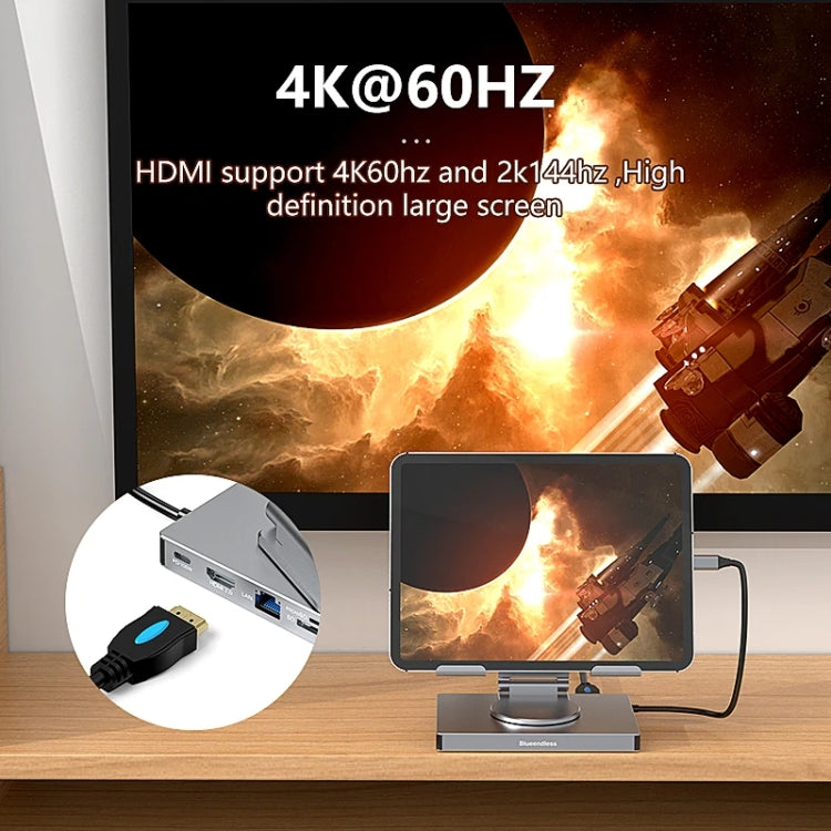 Blueendless 4K/60Hz Multifunctional Folding Tablet Type-C Docking Station Bracket, Spec: 9-in-1 Rotating - Desktop Holder by Blueendless | Online Shopping UK | buy2fix