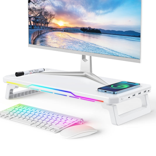 RGB Computer Monitor Stand Riser 3 USB 2.0 +1 Type-C Ports, Spec: Basic White by buy2fix
