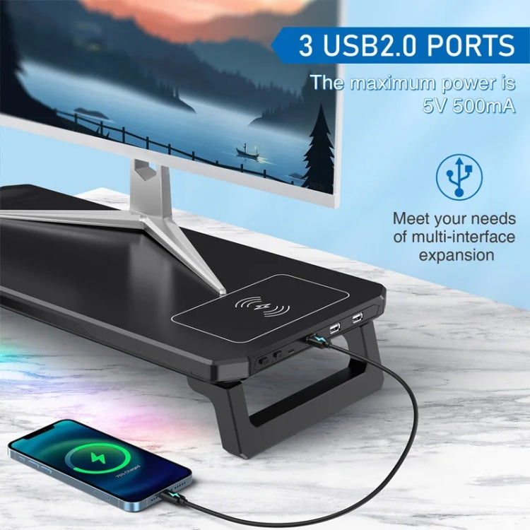 RGB Computer Monitor Stand Riser 3 USB 2.0 +1 Type-C Ports, Spec: Wireless Charging White by buy2fix
