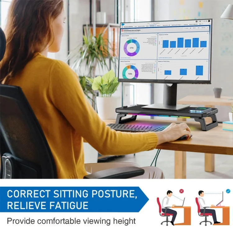 RGB Computer Monitor Stand Riser 3 USB 2.0 +1 Type-C Ports, Spec: Wireless Charging White by buy2fix