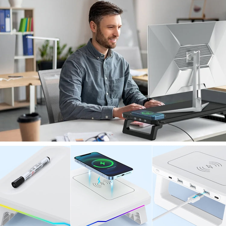 RGB Computer Monitor Stand Riser 3 USB 2.0 +1 Type-C Ports, Spec: Basic Black by buy2fix