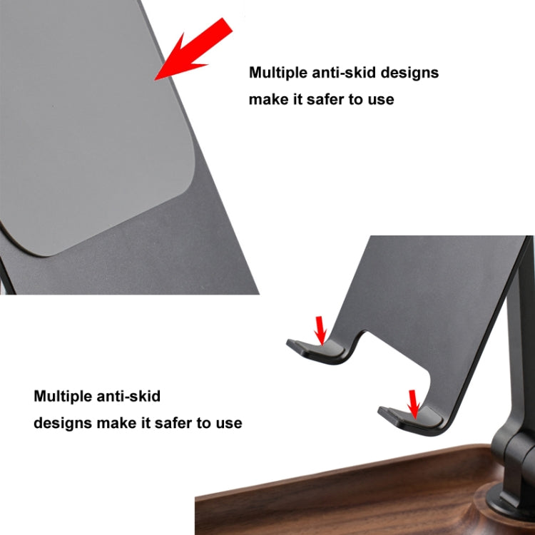 Walnut Desktop Mobile Phone Stand Lifting Folding Tablet Holder with Tray Base - Desktop Holder by buy2fix | Online Shopping UK | buy2fix