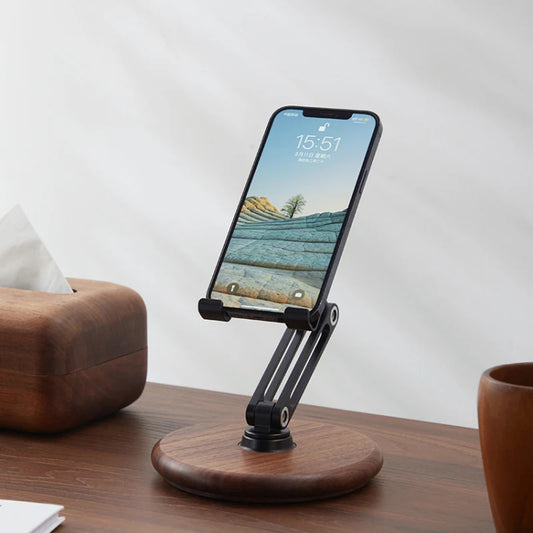 360 Degree Rotating Walnut Mobile Phone Holder Foldable Tablet Stand - Desktop Holder by buy2fix | Online Shopping UK | buy2fix