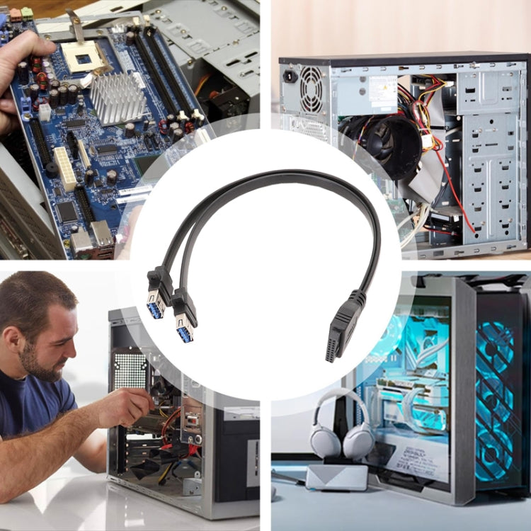 80cm Motherboard USB3.0 Panel Cable Front 19Pin To Dual-Port A Female Data Flat Cable by buy2fix