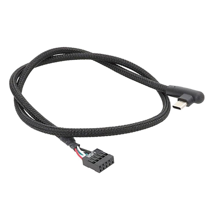 60cm Motherboard USB 9Pin To Type-C Elbow Data Cable Braided Network Cable(Black) by buy2fix