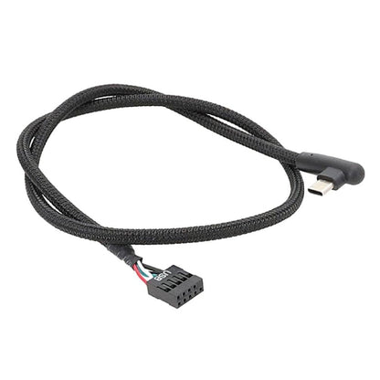 60cm Motherboard USB 9Pin To Type-C Elbow Data Cable Braided Network Cable(Black) by buy2fix