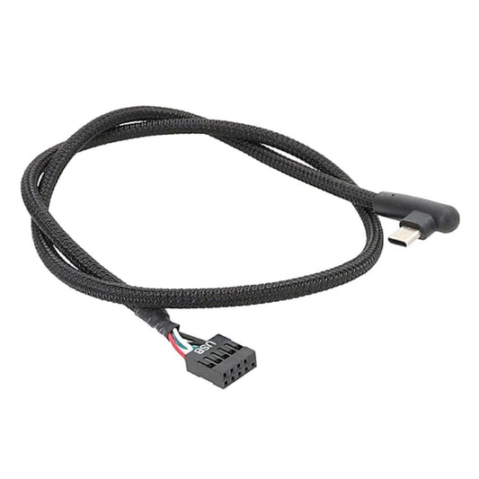 60cm Motherboard USB 9Pin To Type-C Elbow Data Cable Braided Network Cable(Black) by buy2fix