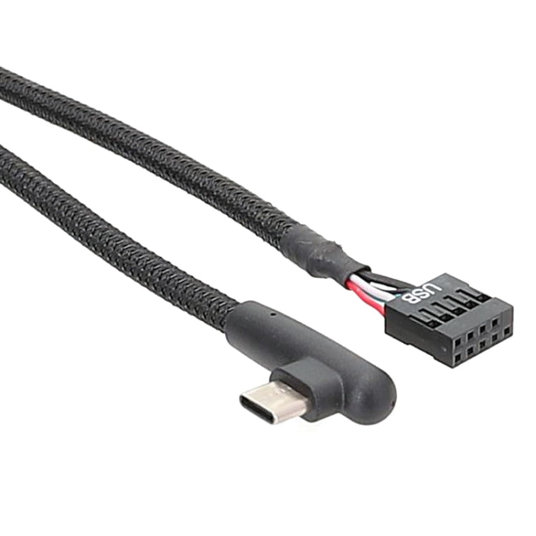 60cm Motherboard USB 9Pin To Type-C Elbow Data Cable Braided Network Cable(Black) by buy2fix