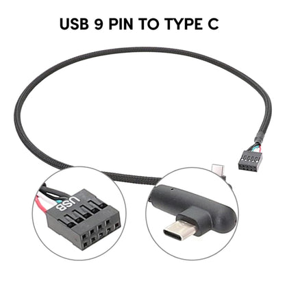 60cm Motherboard USB 9Pin To Type-C Elbow Data Cable Braided Network Cable(Black) by buy2fix