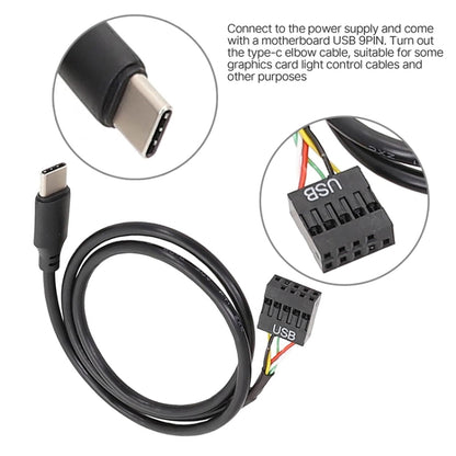 50cm Motherboard USB 9Pin To Type-C Straight Data Double Shielded Cable(Black) by buy2fix