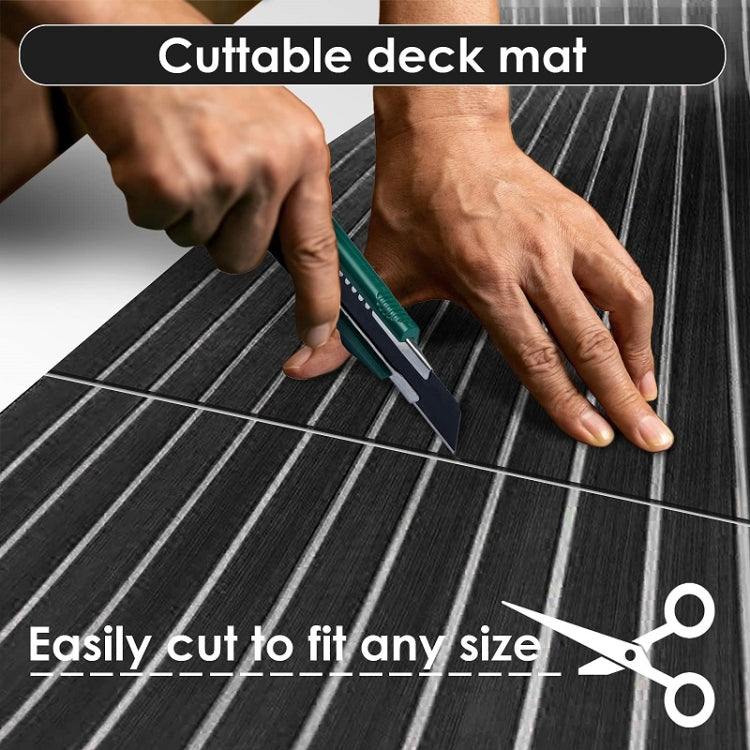 240x90x0.6cm Black White Yacht Imitation Teak Anti-Slip Deck EVA Mat by buy2fix