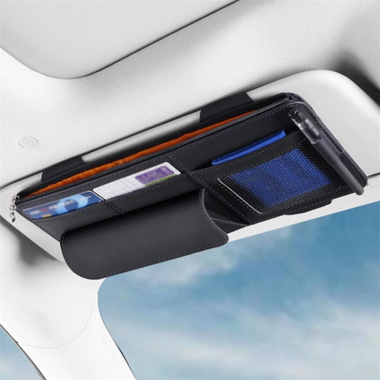 Multi-functional Car Sunshade Sunglasses ID Ticket Storage Bag Car Sun Visor Eyeglasses Case(Black) by buy2fix