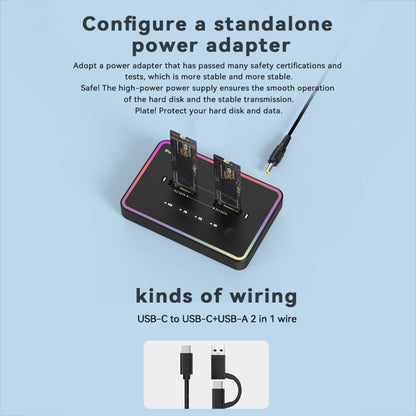 RGB Dual SATA Blueendless M.2 Dual-Slot Hard Drive Base Solid State Hard Drive Box, US Plug by buy2fix