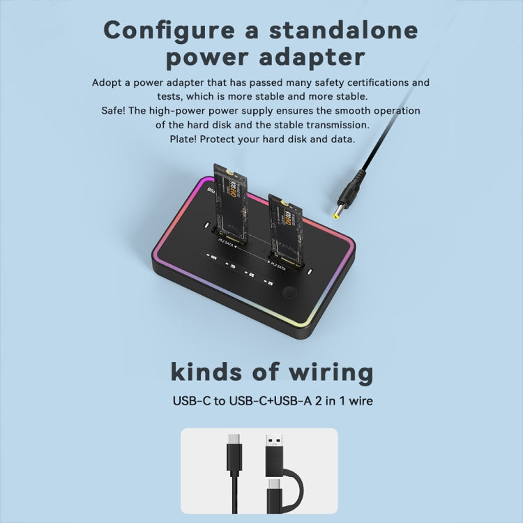 NVME + SATA Blueendless M.2 Dual-Slot Hard Drive Base Solid State Hard Drive Box, US Plug by buy2fix