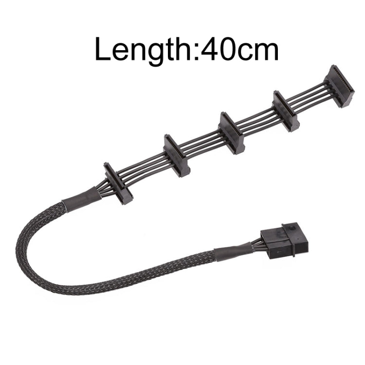 40cm 18AWG Large 4Pin Sleeve Grid 1 To 5 SATA Hard Drive Cage Cable by buy2fix