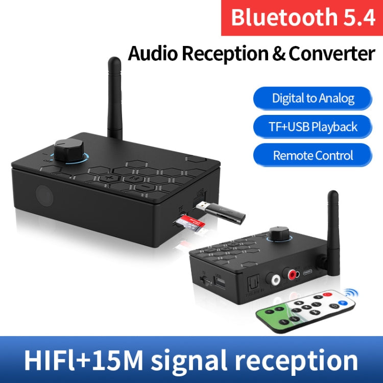 Bluetooth 5.4 Receiver Digital To Analog Card U Disk Converter Adapter With Remote Control(Fiber Optic Conversion) by buy2fix