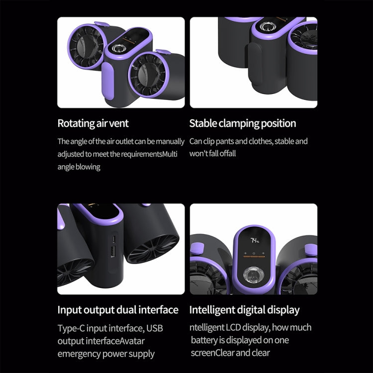 HX-157 Double-head Digital Display Waist-mounted Fan with Emergency Lighting Function(Dark Gray) by buy2fix