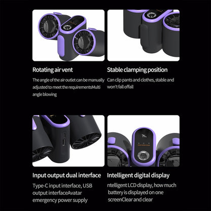 HX-157 Double-head Digital Display Waist-mounted Fan with Emergency Lighting Function(Dark Gray) by buy2fix