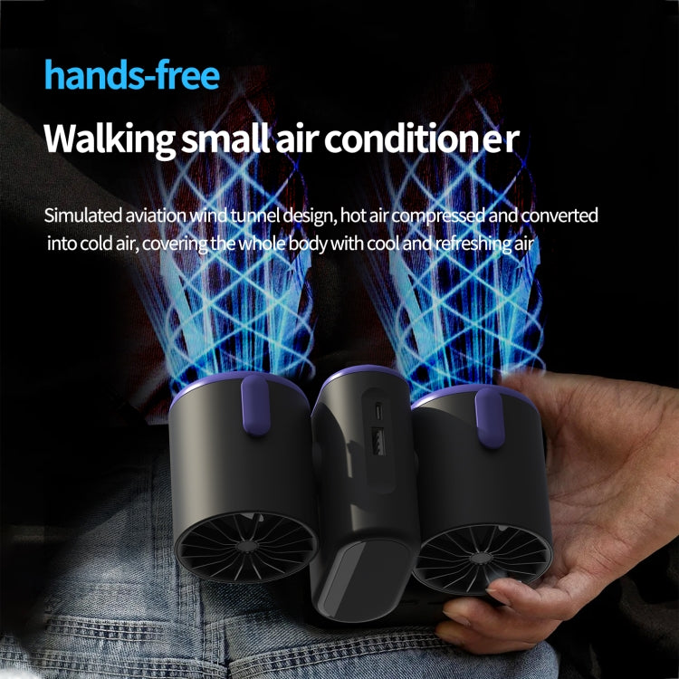 HX-157 Double-head Digital Display Waist-mounted Fan with Emergency Lighting Function(Dark Gray) by buy2fix